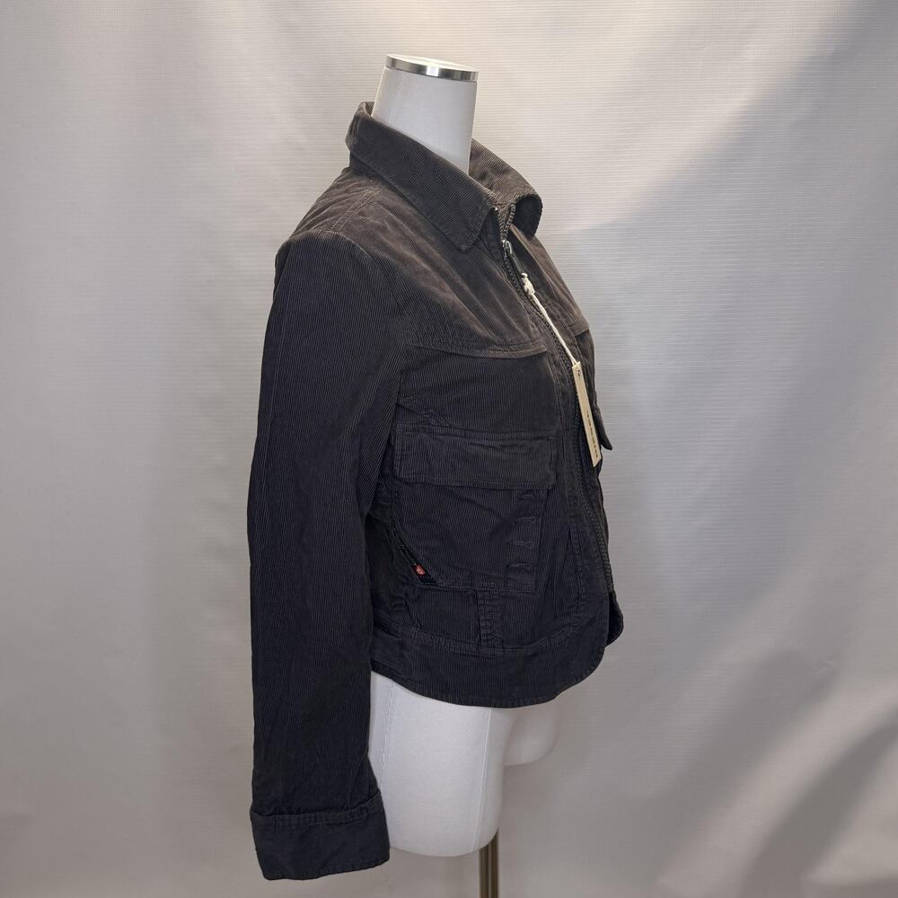 Diesel Jacket Womens Medium Gray Corduroy Full Zip Utility Pockets Short Fitted - Picture 2 of 13
